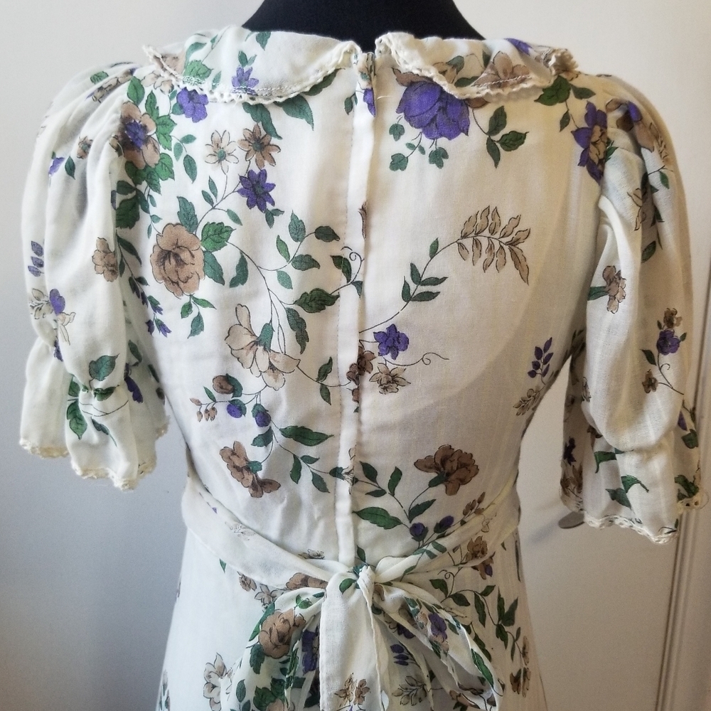 Vintage 70s Cottagecore Puff Sleeve Boho Floral Maxi Dress. S/M - Picture 10 of 11